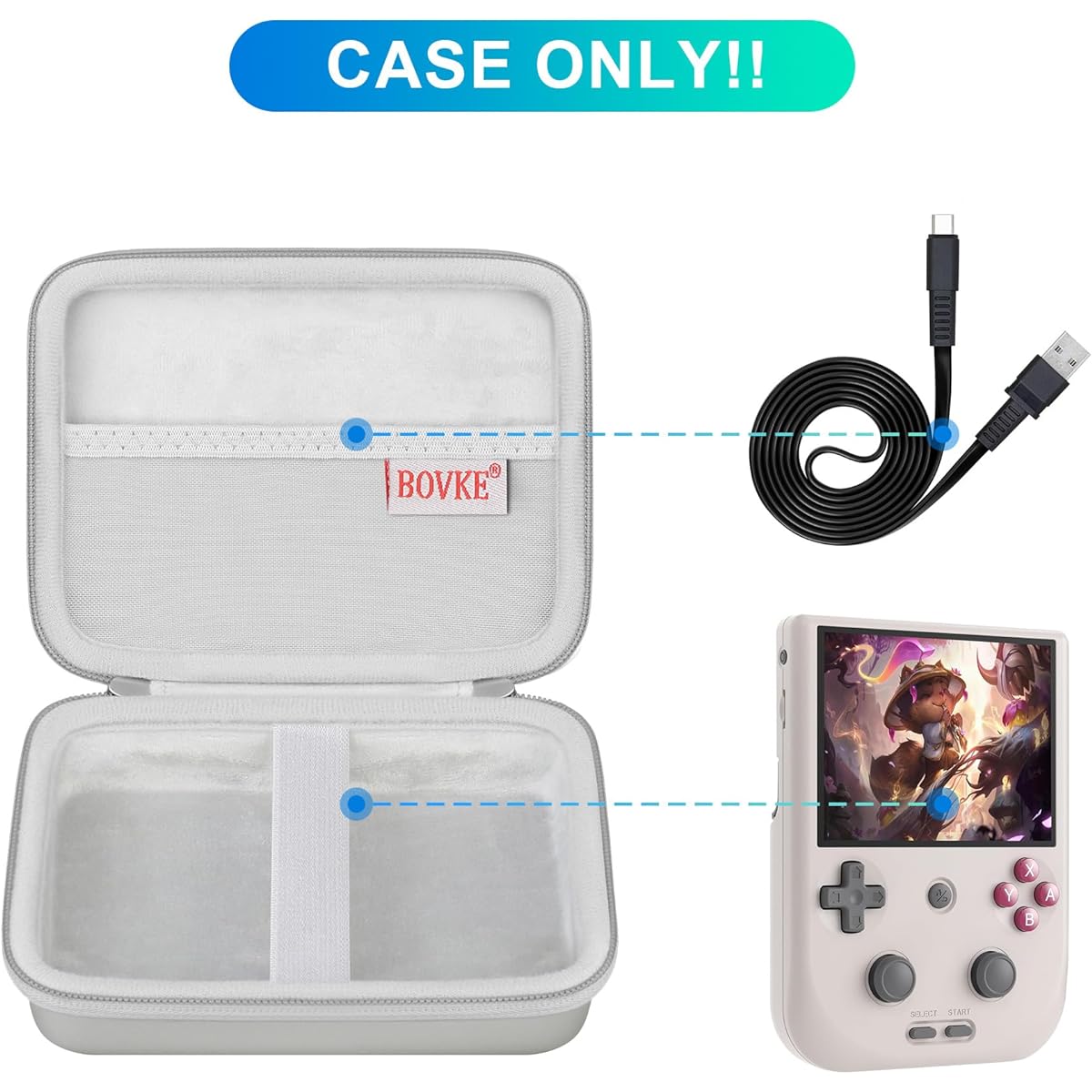 BOVKE Carry Case for Anbernic RG405V Retro Handheld Game Console, Vertical Android Retro Handheld Game Holder with Mesh Pocket for Charging Cable, Grey