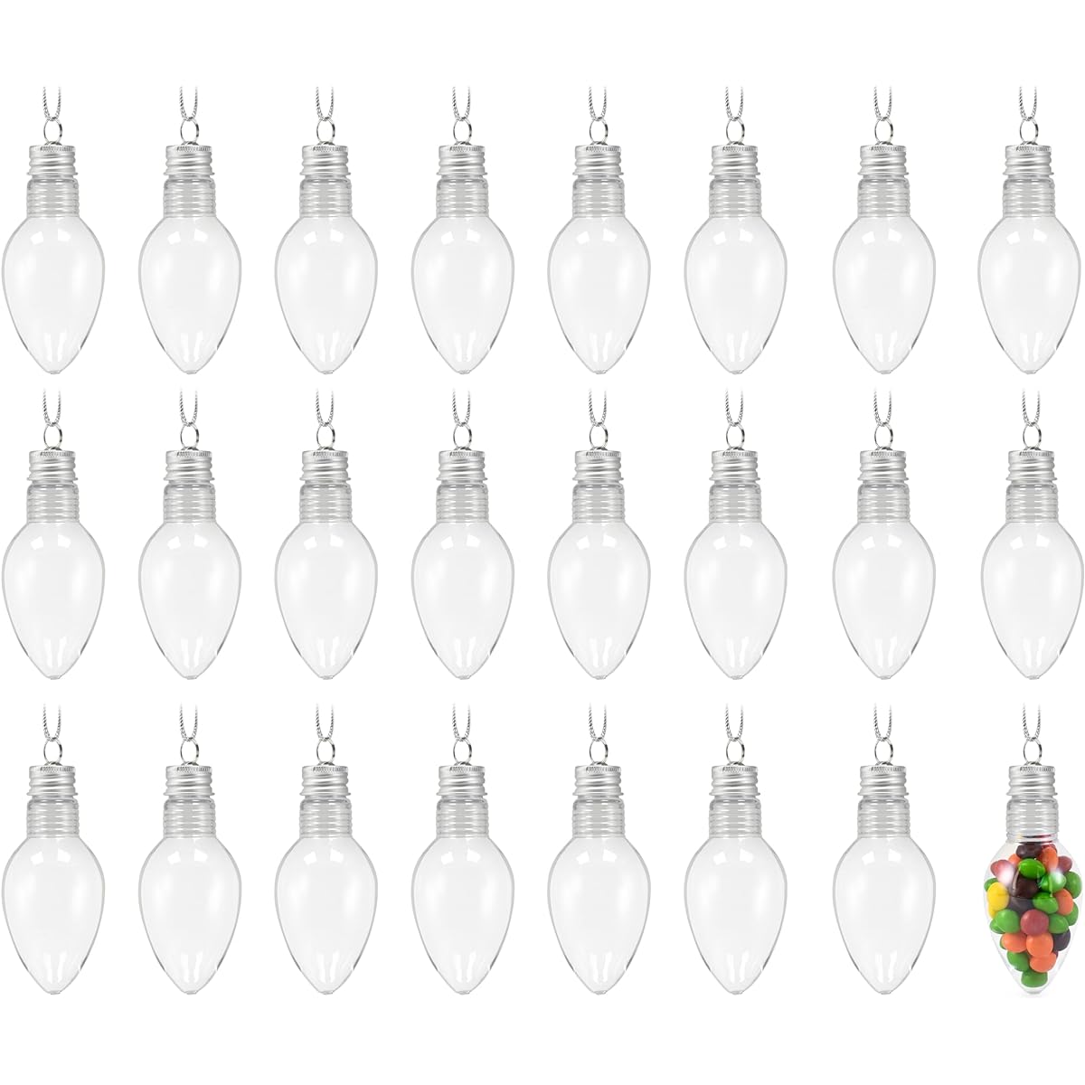 RN'D Toys Clear Fillable Ornaments - Shatterproof Clear Plastic Craft Ornaments Light Bulb Decorations DIY Christmas Light Bulb Tree Ornament Set - Pack of 24