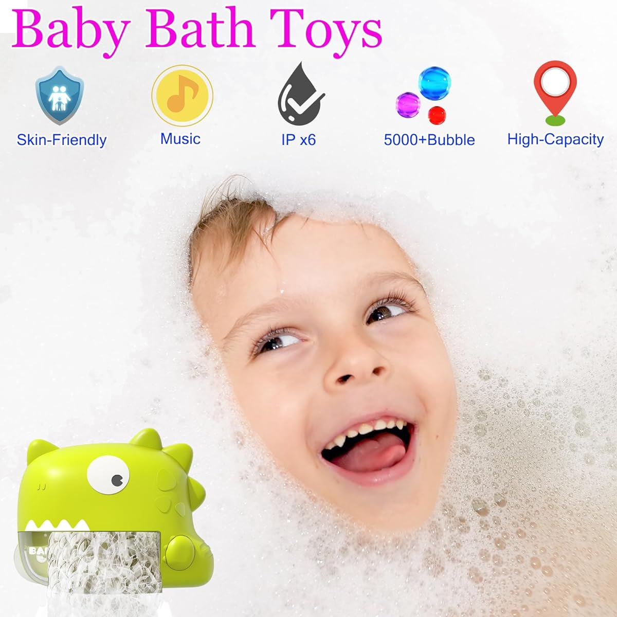 Baby Bath Toys - Dinosaur Automatic Bath Bubble Machine Bathtub Bubble Maker with Music Bath Shower Bathtub Toys for Toddlers Boys Girls Age 1-5 Baby Gifts