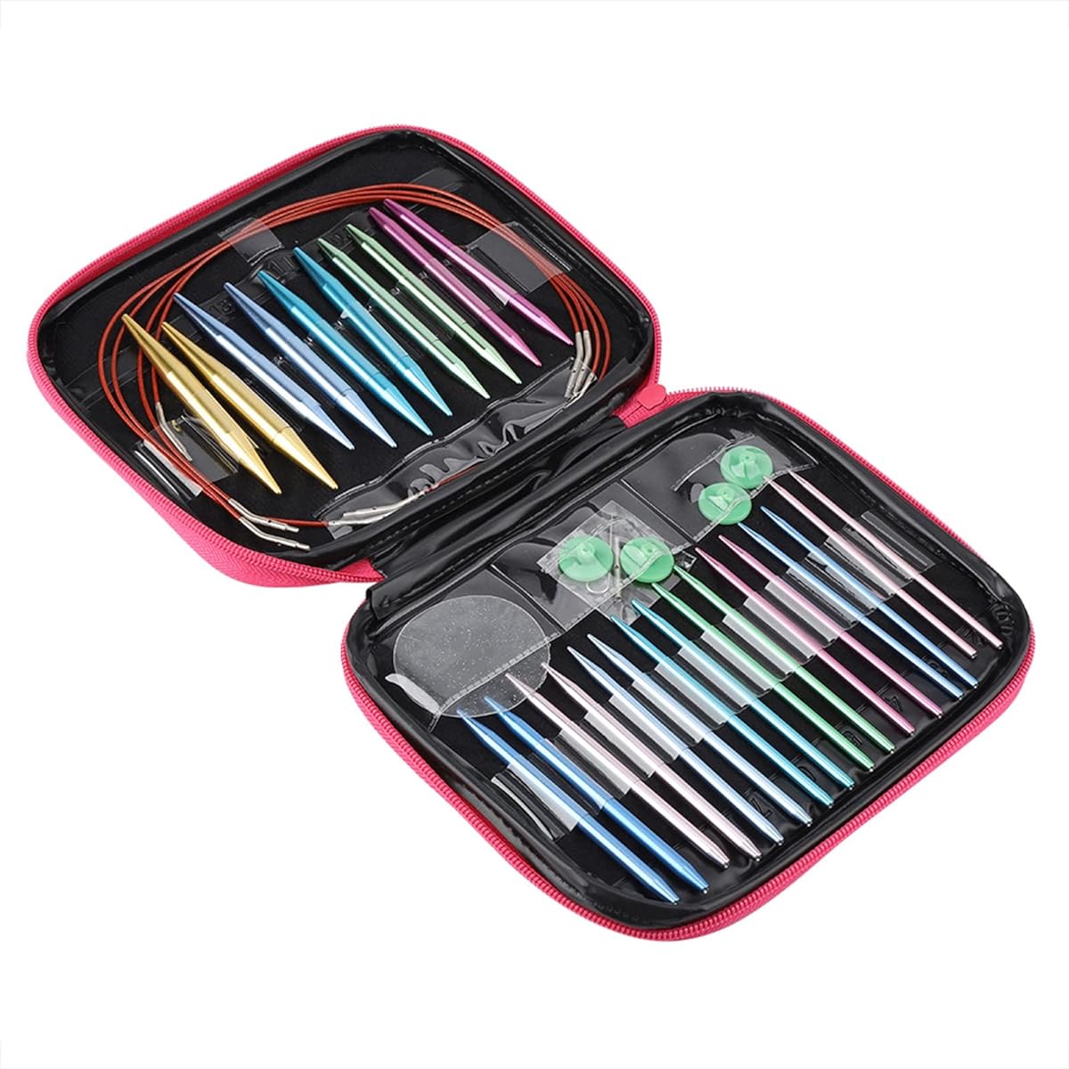 Knitting Needles Set Interchangeable Knitting Needles Set Color Aluminum Circular Knitting Needles Set Double Pointed Knitting Kit with Storage Bag