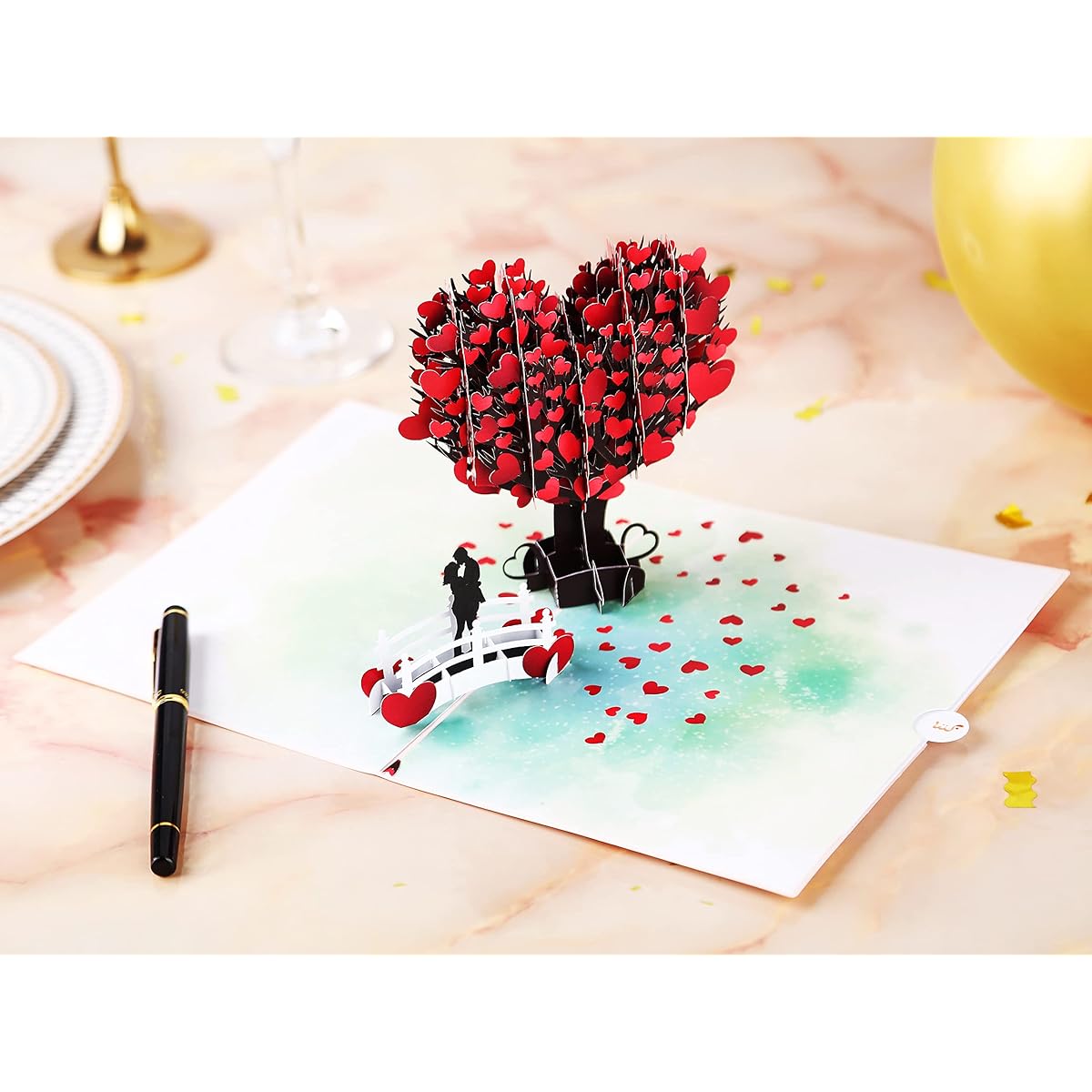 Liif Love Tree Couple Valentine's Day 3D Greeting Pop Up Cards for Happy Anniversary Wedding Mother's Day Engagement Birthday | For Wife Husband Parents Couple Girlfriend | Message Note and Envelope Included | Large Size 8 x 6 Inch