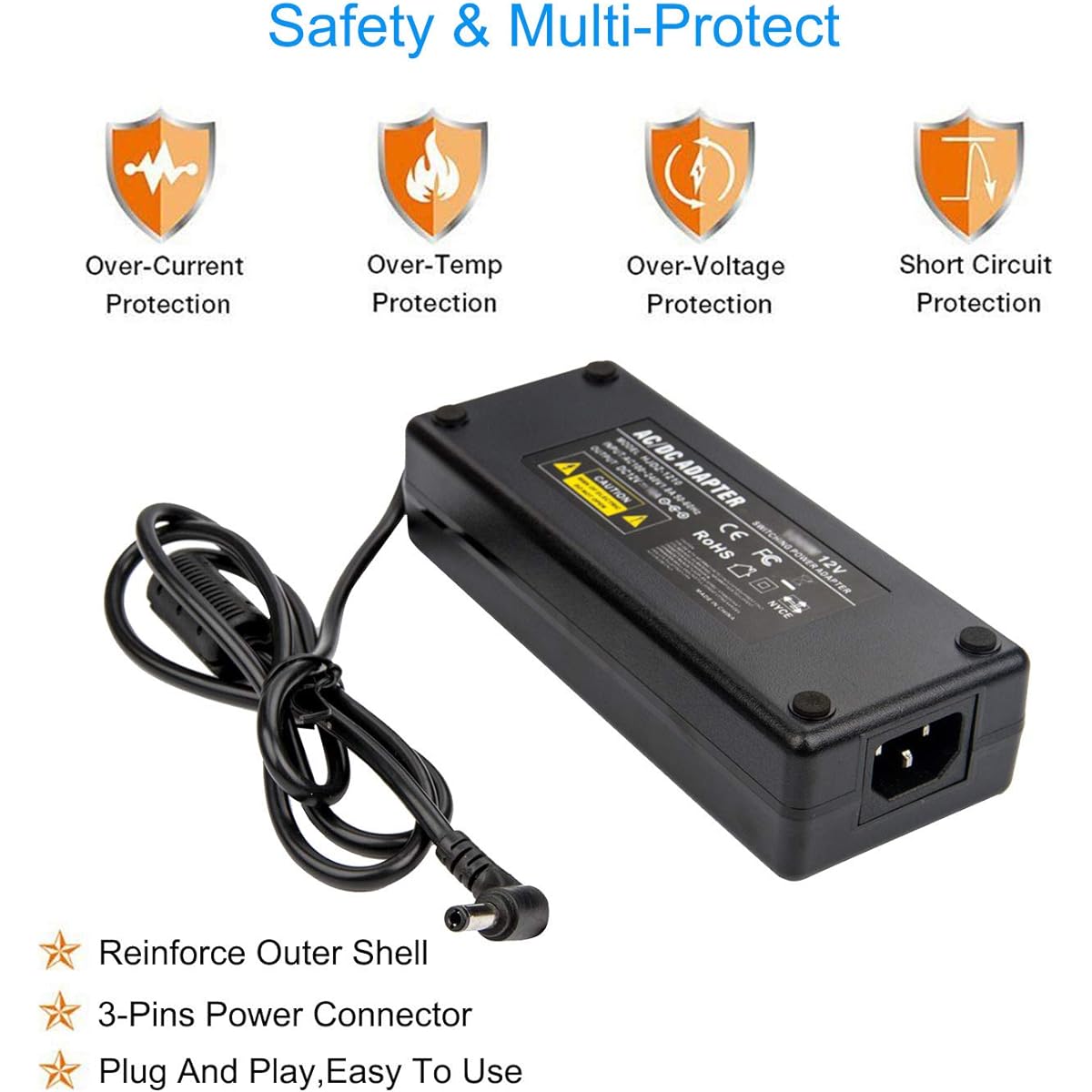COOLM 12V 12.5A Power Supply - COOLM 12 Volt 12.5Amp 150W Adapter Charger Connector 5.5x2.5mm DC Plug Replacement for 12V 10A 120W PICO Box DC-ATX PSU HTPC Mini PC/LED Strip