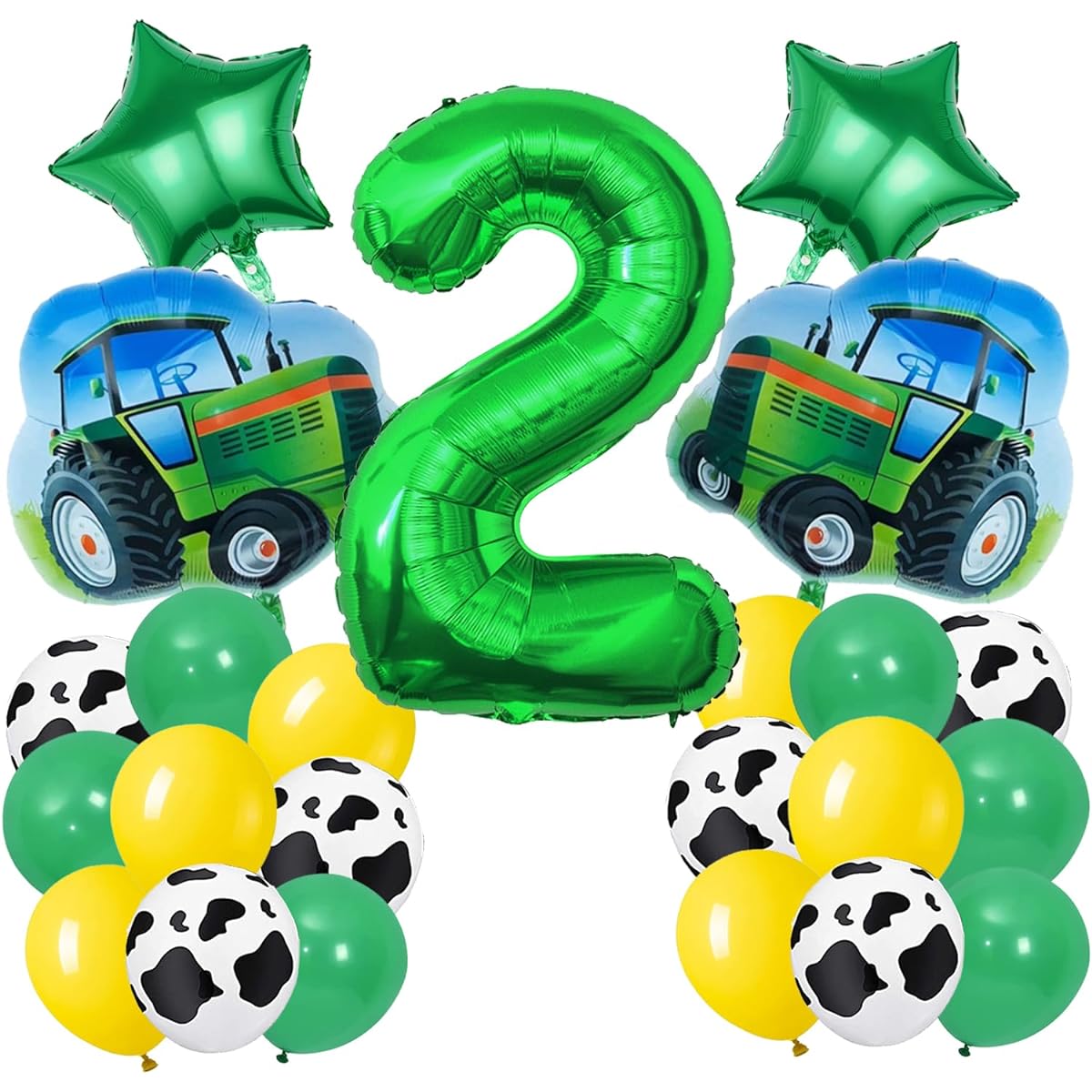 Tractor Theme 2nd Birthday Party Balloons, Farm Theme Green Tractor Mylar Foil Number 2 Balloons for Kids Birthday Party Decorations Bouquet Balloons 23pcs (2nd)