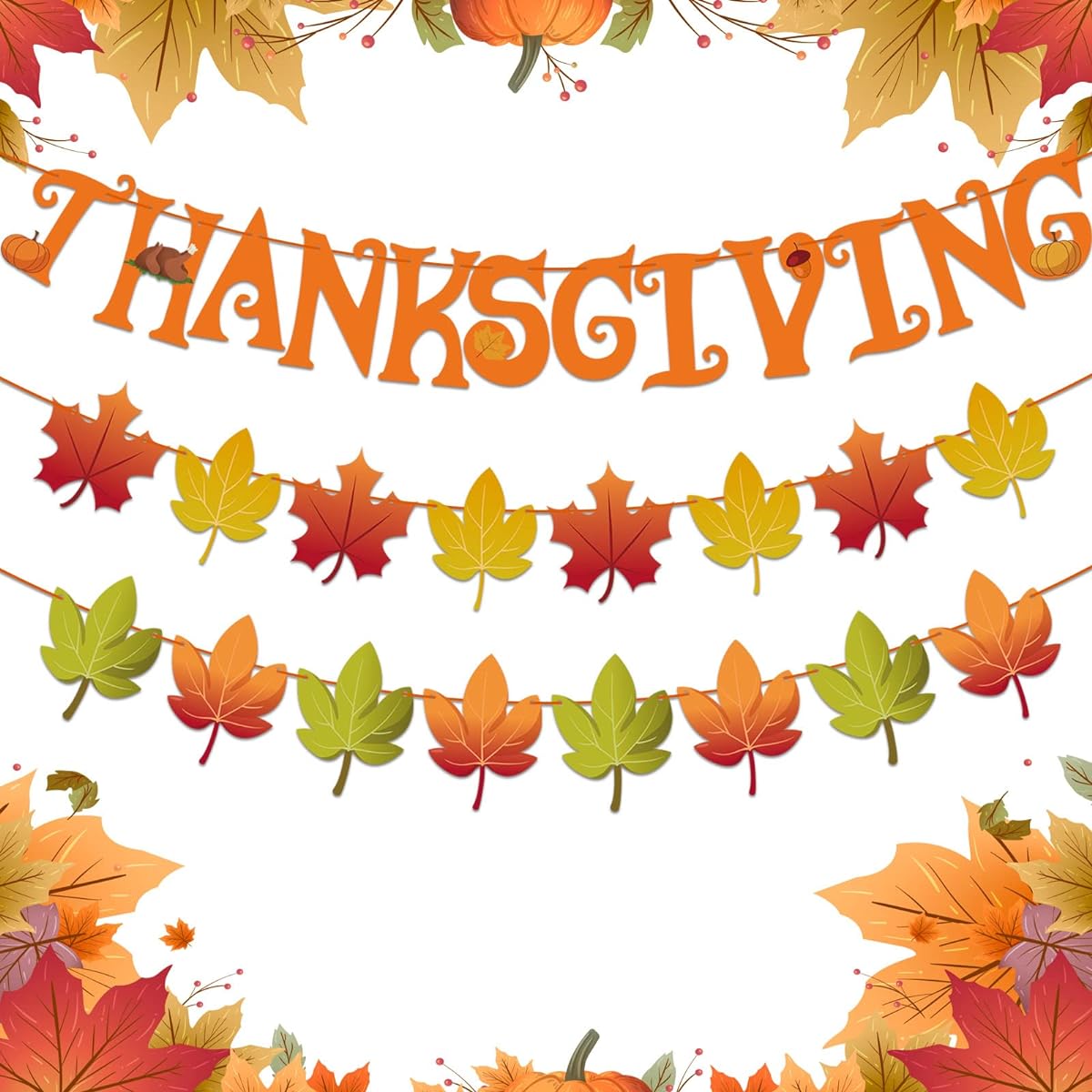 WirJouer Thanksgiving Banner, Thanksgiving Party Decorations, Autumn Maple Leaf Banner Thanksgiving Decorations for Home Fall Theme Party