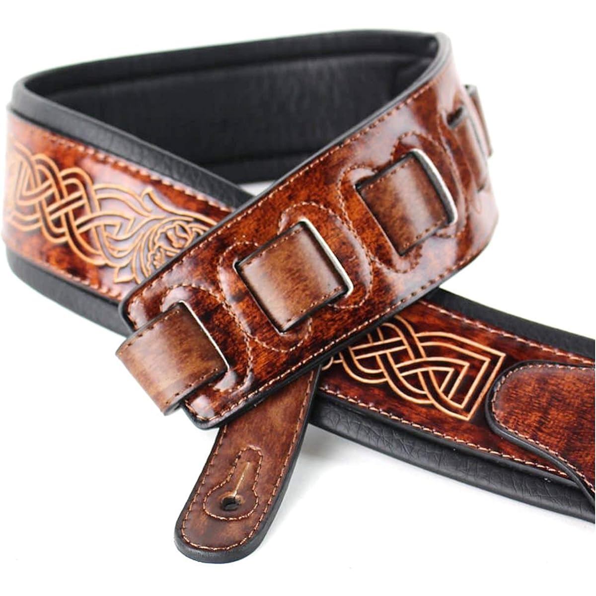Walker & Williams GB-181 Bourbon Brown Brushed Celtic Braid Design Padded Strap