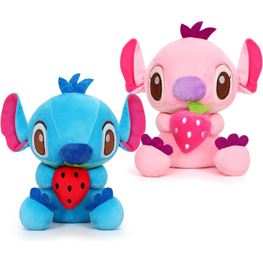 Wuenes 2pcs Stitch Angel Plush Toy - 8" Blue Pink Little Monster Stuffed Animal Cartoon Plush Pillow Doll for Kids Birthday Class Prize