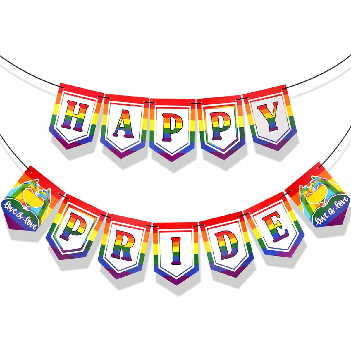 HOWAF Happy Pride Bunting Banner Gay Pride Party Decorations Gay Pride Hanging Flags Pride Month Party Decorations Love is Love Happy Pride Backdrop Banner Rainbow Party Supplies