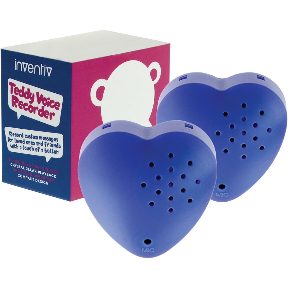 Inventiv 2 Pack 30 Second Voice Sound Recorder Module for Stuffed Animals, Teddy Bear Stuffed Animals, Recordable Heart, Record Custom Messages (Blue)