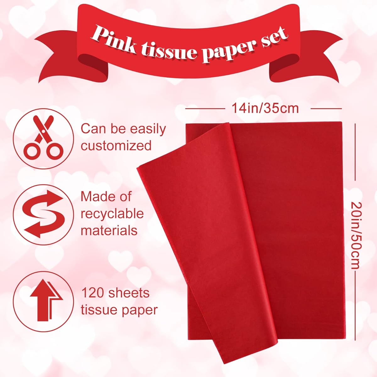 Whaline Tissue Paper 120 Sheets Red Pink Purple Rose Gold White Gift Wrapping Paper Multicolor Art Paper DIY Craft Birthday Valentine Easter Wedding Holiday Decorations 14 x 20 inches