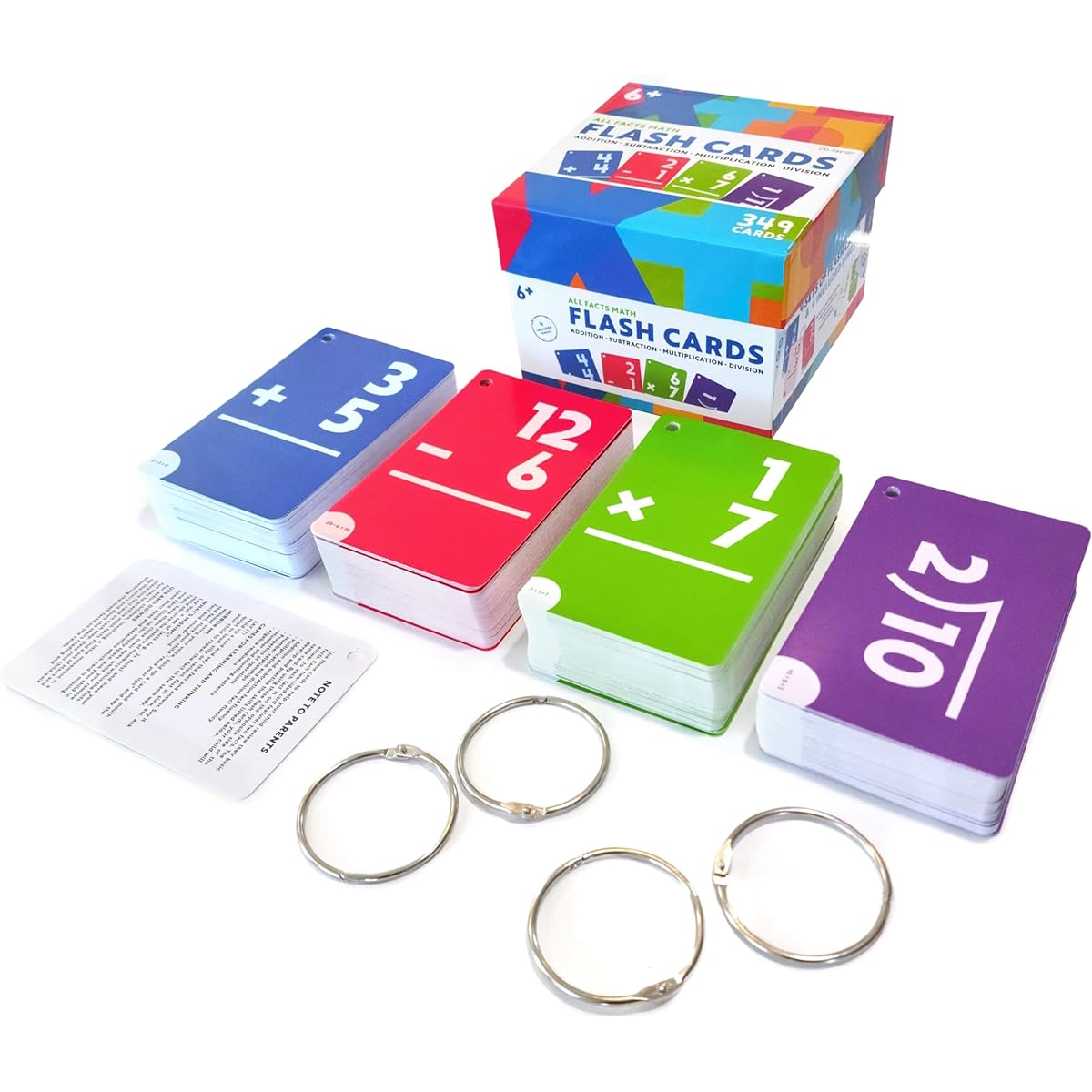 Carson Dellosa 4 Pack Math Facts Flash Cards for Ages 6+ Addition and Subtraction Flash Cards Multiplication and Division Flash Cards Math Flash Cards for Kindergarten 1st Grade and Up - 349 Flash Cards