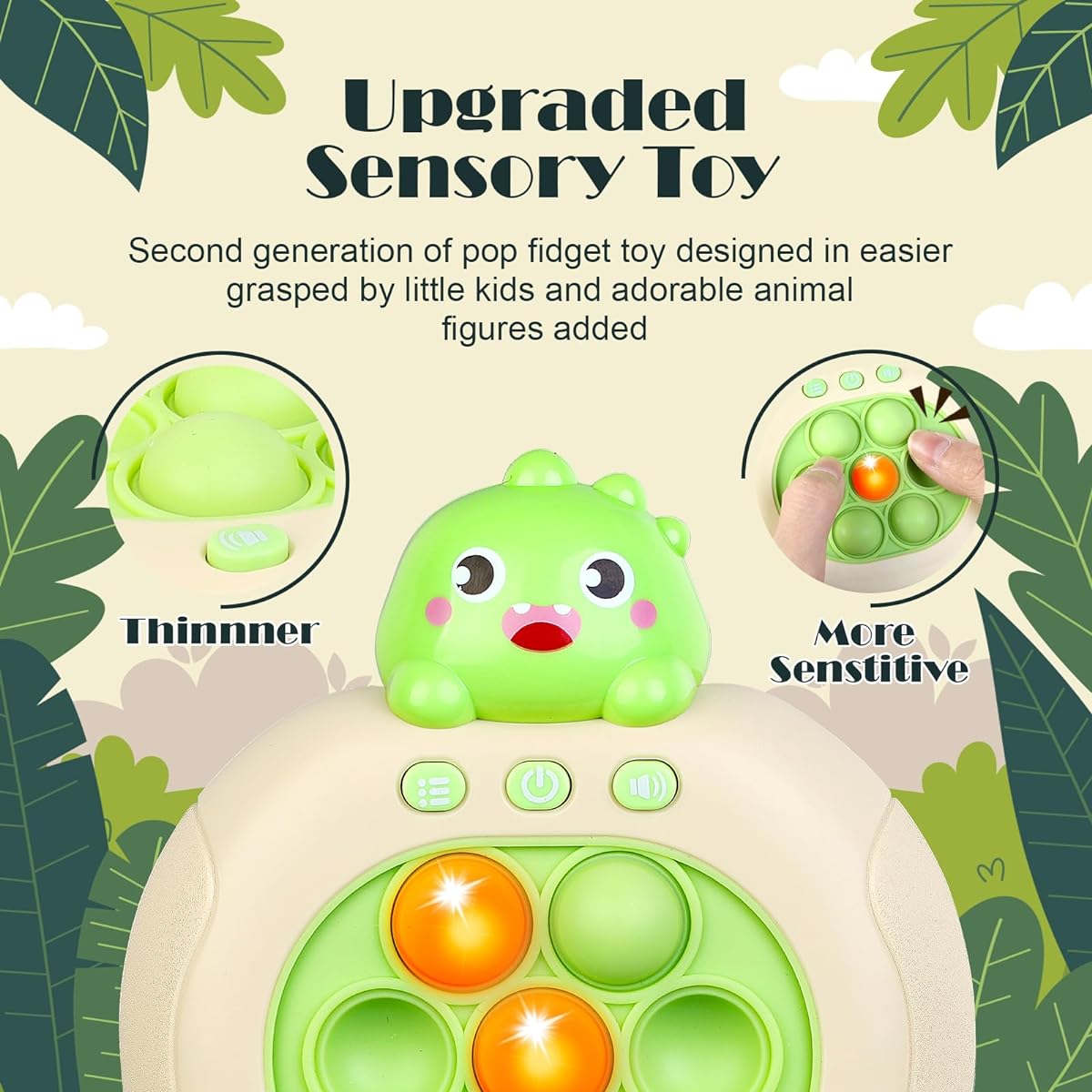 Green Dinosaur Pop Pro Toy Fidget Kids Game Toy | Make It Light Up Handheld Board Console