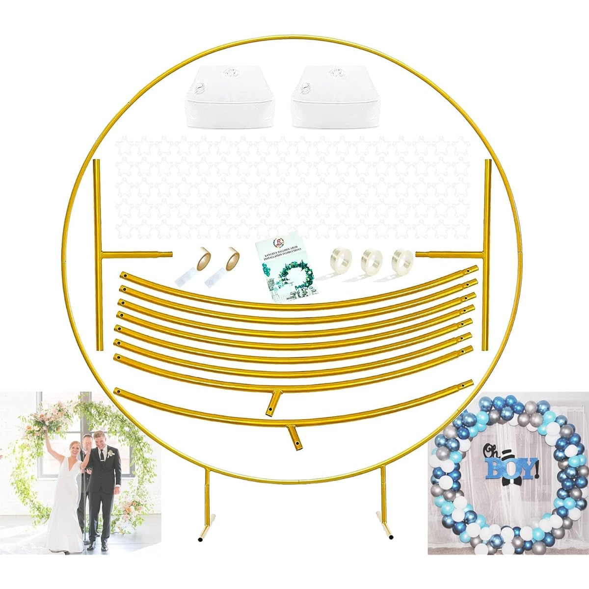 LANGXUN 7.2ft (2.2m) Gold Metal Circle Balloon Arch Frame for Birthday Party Decorations, Wedding Decorations, Graduation Decorations, Girls Shower Decorations, Photo Backdrop Decorations