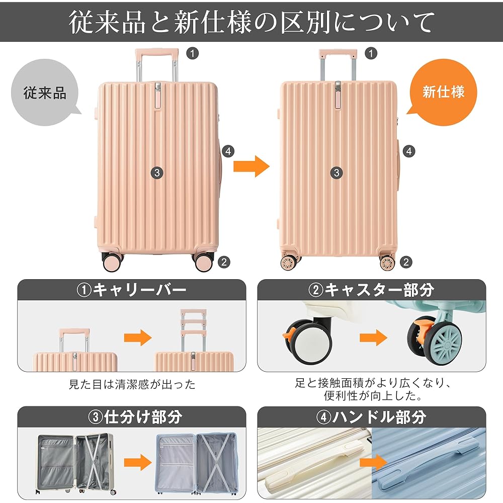 BTM Suitcase Carry Case Carry Bag Small Lightweight 2 Nights 3 Days Cute S Size M Size L Hidden Hook Function Suitcase 360 Degree Rotation Quiet Double Casters with Stopper Equipped with TSA Rotor Sturdy Stylish Travel Business