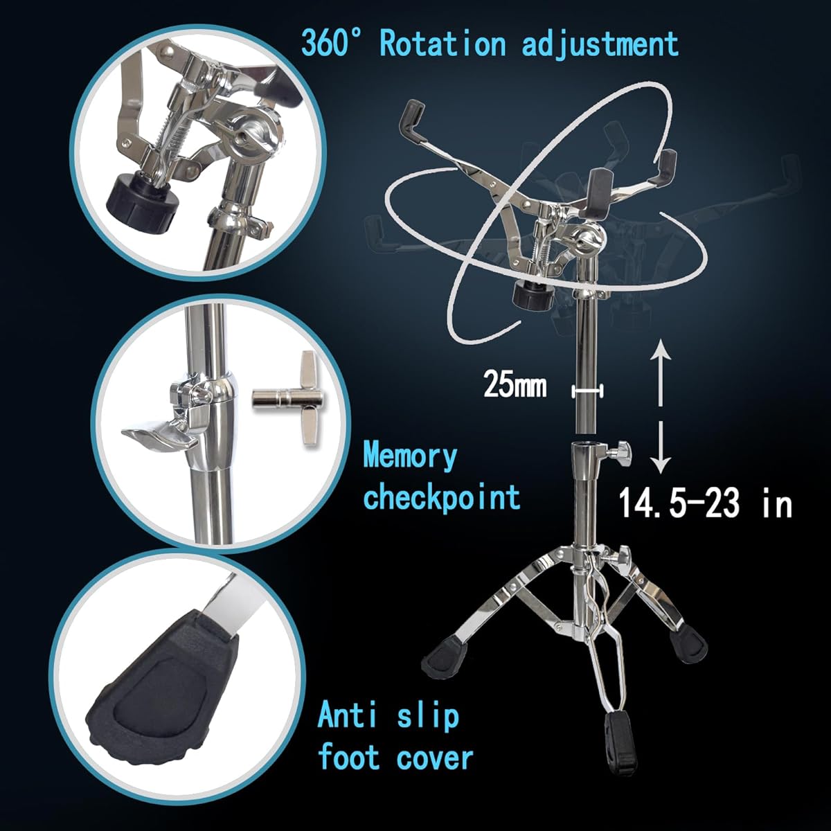 METOTO Snare Drum Practice Pad Kit with Stand, 12" Double-Sided Practice Drum Pad Set, Adjustable Height 14.5~23" Snare Drum Stand with Drum Pad and Sticks