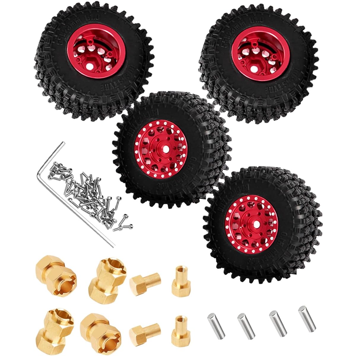 hopsupRC RC Wheel Tires for 1/18 Traxxas TRX4M Brass 10mm Hex Hub Extended Wheel Hex Detachable Replacement Desert Tires Snow Tires RC Truck Tires 4pcs Red