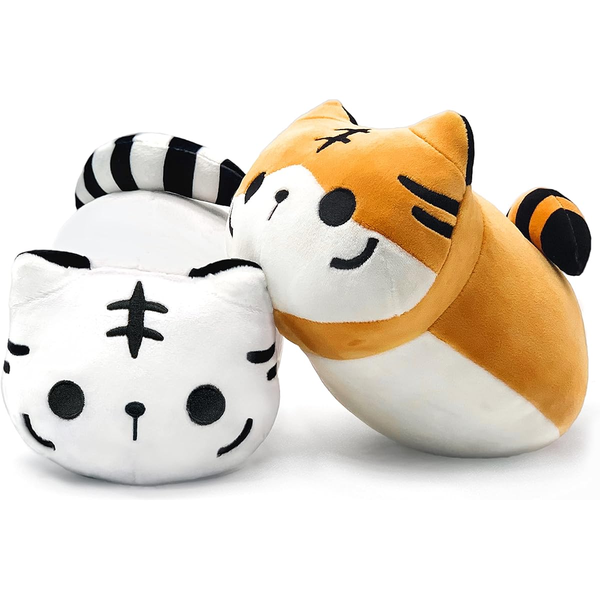 Onsoyours Plush Toy Set, 2 Pieces Brown Tiger and White Tiger Stuffed Animals, Creative Decoration Cuddly Plush Pillow 9.8 inches (22.86 cm) for Kids Girls Boys (Brown / White)