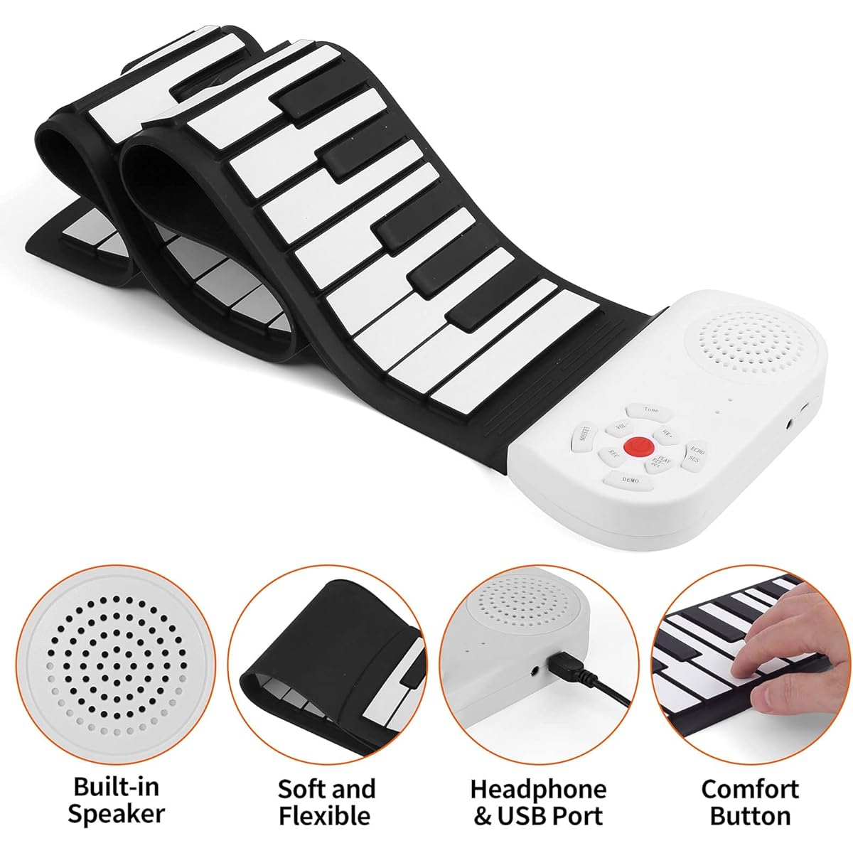 Hami Roll Up Piano Portable Electronic Piano for Beginners and Kids 49 Keys Flexible Kids Foldable Roll Up Educational Electronic Digital Music Piano Keyboard with Recording
