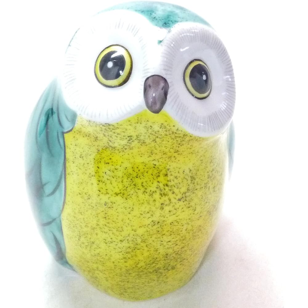 Kutani ware moon-gazing owl green color 4 dimensions endorsement