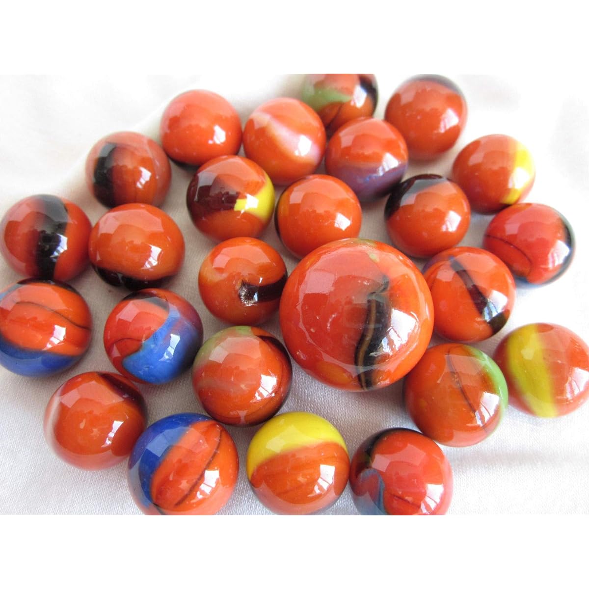 Big Game Toys~ 25 Glass Marbles Clownfish Orange White Swirl Classic Style Game Pack (24 Players, 1 Player) Decor/Vase Filler/Aquarium