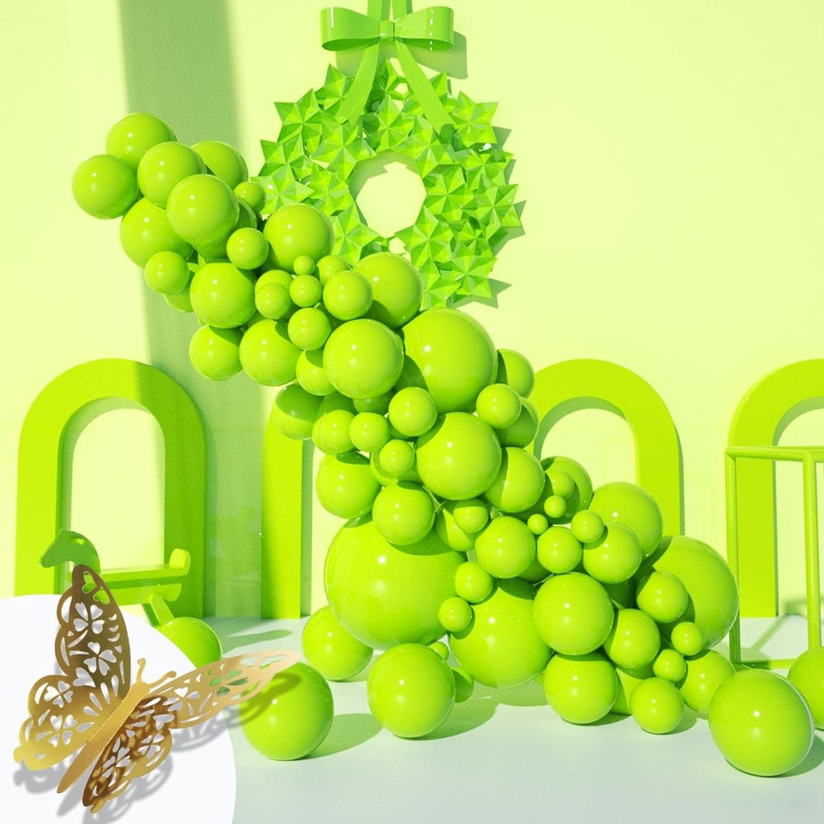 Rosmavi Light Green Balloon Garland Kit with Gold Butterflies 104 Pieces