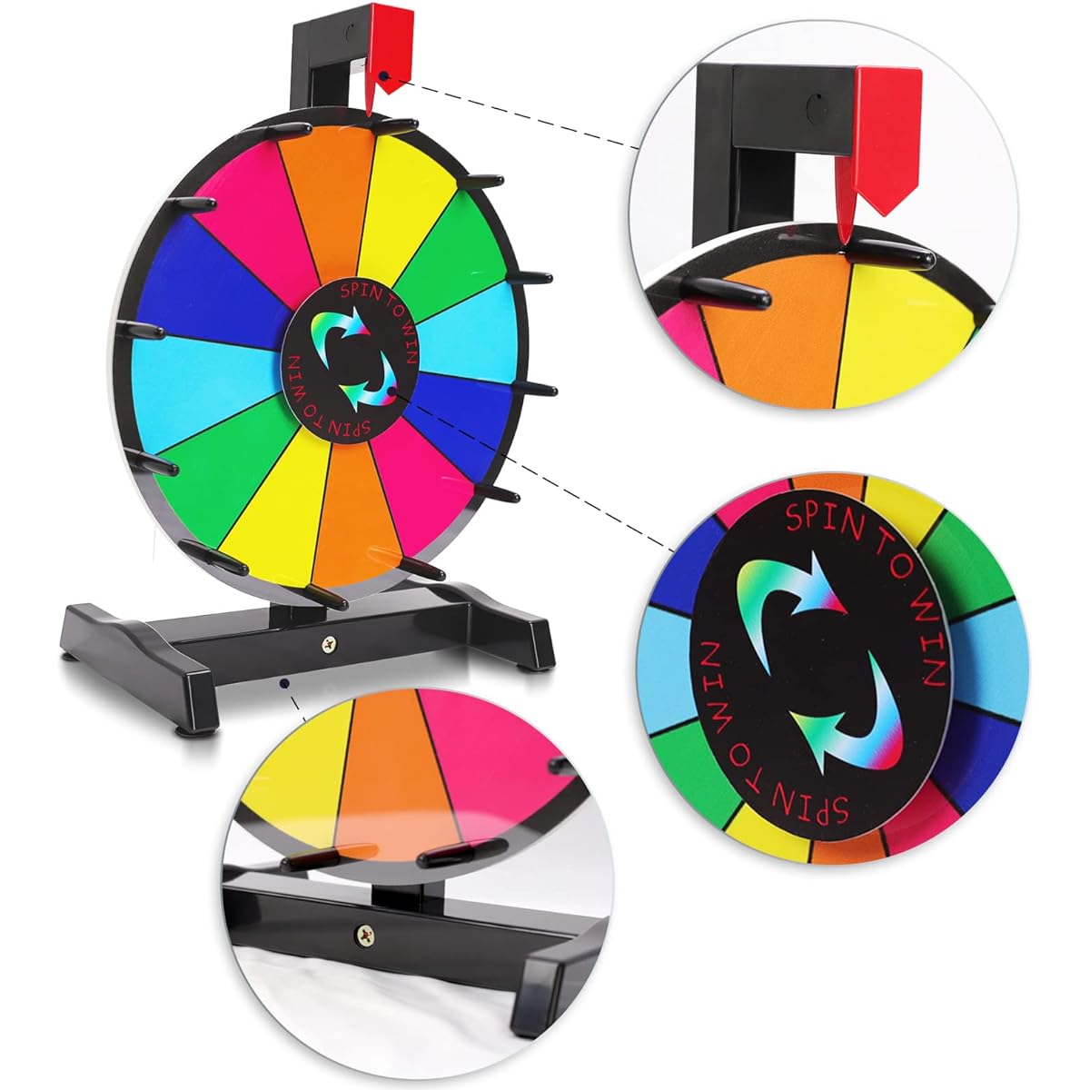 iElyiEsy Spinning Prize Wheel 12" Tabletop Spin Wheel for Prizes with Stand, 12 Color Slots, Erasable Surface, Fair Carnival Party Fortune Game