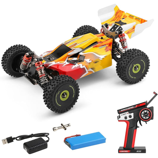 2.4GHz RC Car, Wuyuzi XKS144010 RC Car Off-Road Car High Speed 75km/h 1/14 2.4GHz Racing Car 4WD RTR with Metal Chassis Yellow