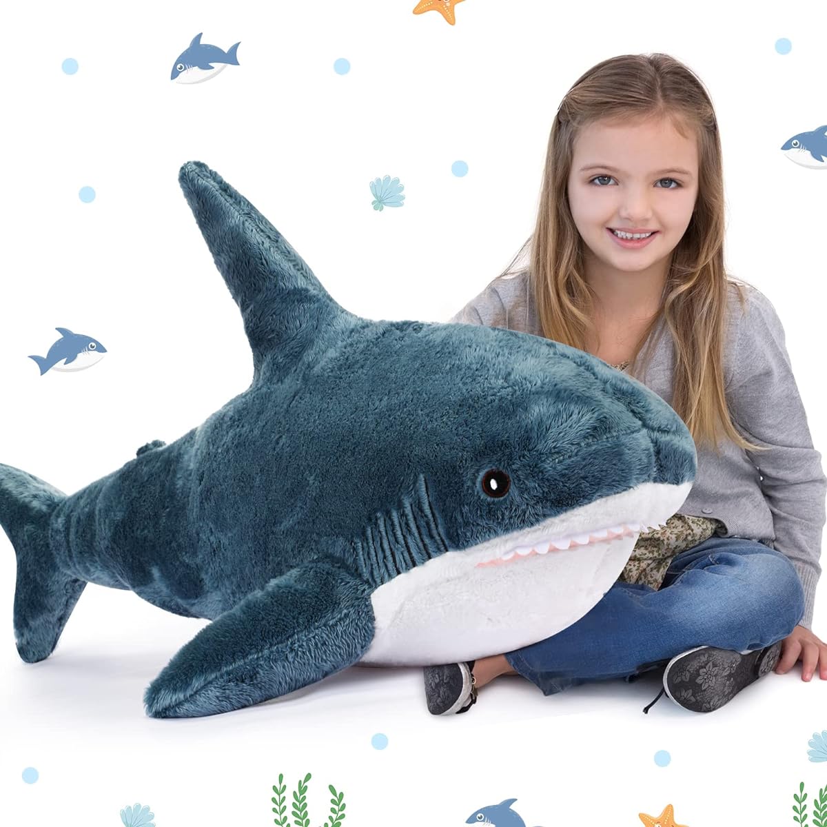 Sosation Giant Shark Stuffed Animal, Large Soft Shark Plush Pillow Toy Blue Shark Plush Sea Animal Valentine's Day Mother's Day Birthday Gift for Boys Girls (35.4 Inch)