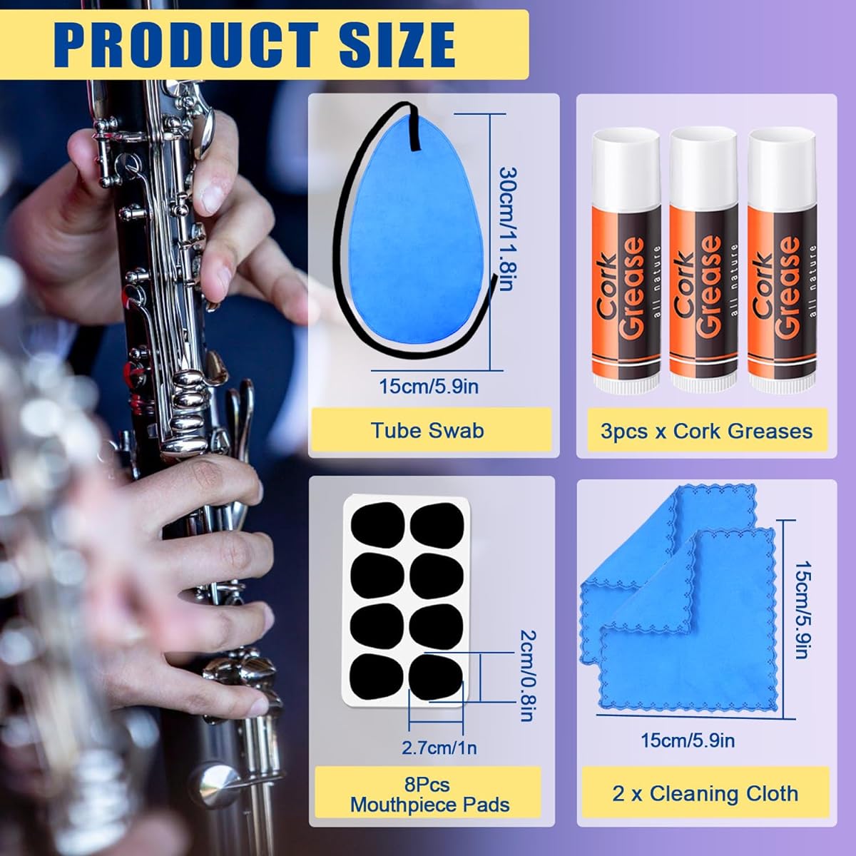 Clarinet Cleaning Kit with Case Saxophone Cleaning Kit Clarinet & Saxophone Care Kit Maintenance Kit with Case for Wind Instruments