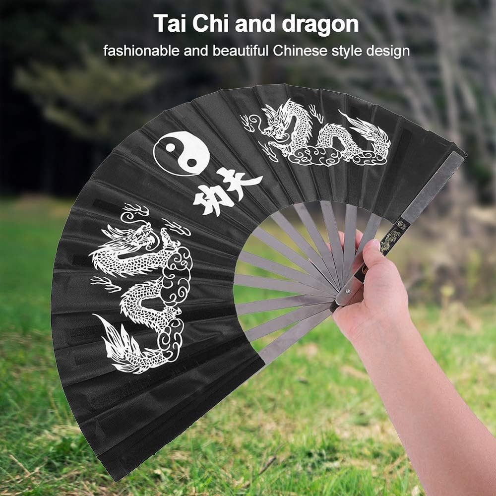 Tai Chi Fan, Chinese Fan, Chinese Style Kung Fu Fan, Tai Chi, Stainless Steel, Martial Arts, Dance, Lightweight, Durable, Foldable, For Tai Chi Training, Dance, Available in 3 Colors (Black)