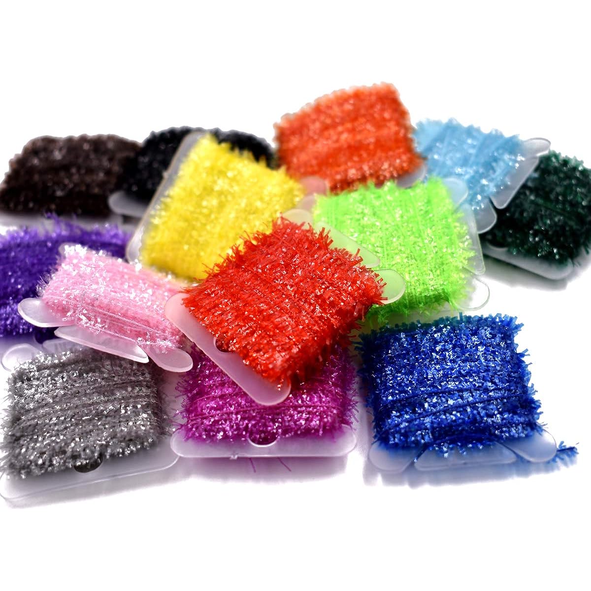 Phecda Sport 15 Cards Multicolor Tinsel Chenille Line Crystal Flash Line Fly Fishing Tying Material for Nymphal Bug Squad