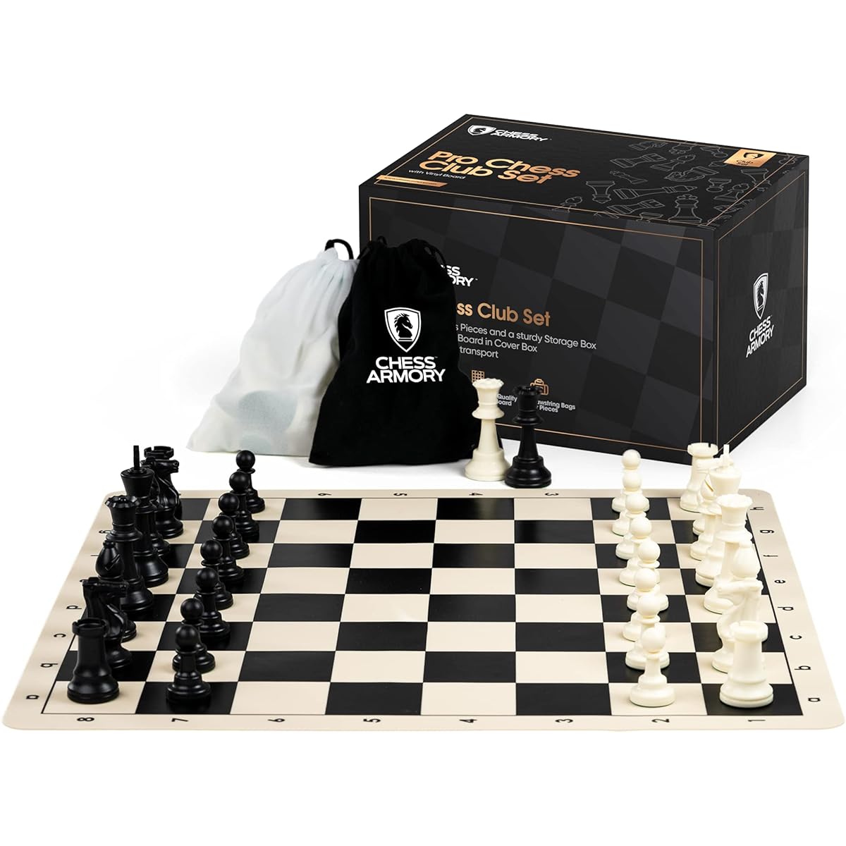 Chess Armory Deluxe Large Chess Set with Silicone 20" Chess Board - Mobile Tournament Chess Set with Felt Weighted Chess Pieces, 2 Extra Queens, 3.75" King