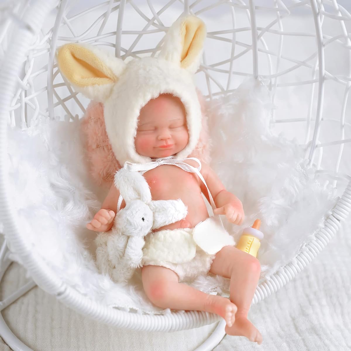 BABESIDE Mini Reborn Baby Doll - 6 Inch Silicone Baby Doll Realistic Newborn Doll Silicone Full Body Stress Relief Handmade Toy for Birthday Christmas & Collectibles
