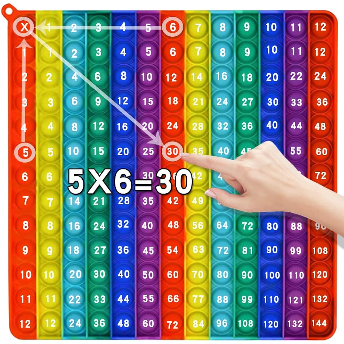 Multiplication Table PoP 12x12, AK-SHIP Rainbow Square Math Toy Number Toy Fidget Toy Stress Relief Fidget Game for Multiplication Learning Number Manipulation [24cm, 169 Bubbles]
