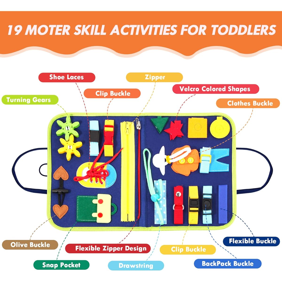 Hooku Busy Board for Toddlers, Montessori Toys for 2 Year Olds, Learning toys for 2 Year Olds, Baby Sensory Toys for 1 Year Old, Fine Motor Skills Toys, Toddler Travel Toys, Baby Girl Boy Gifts