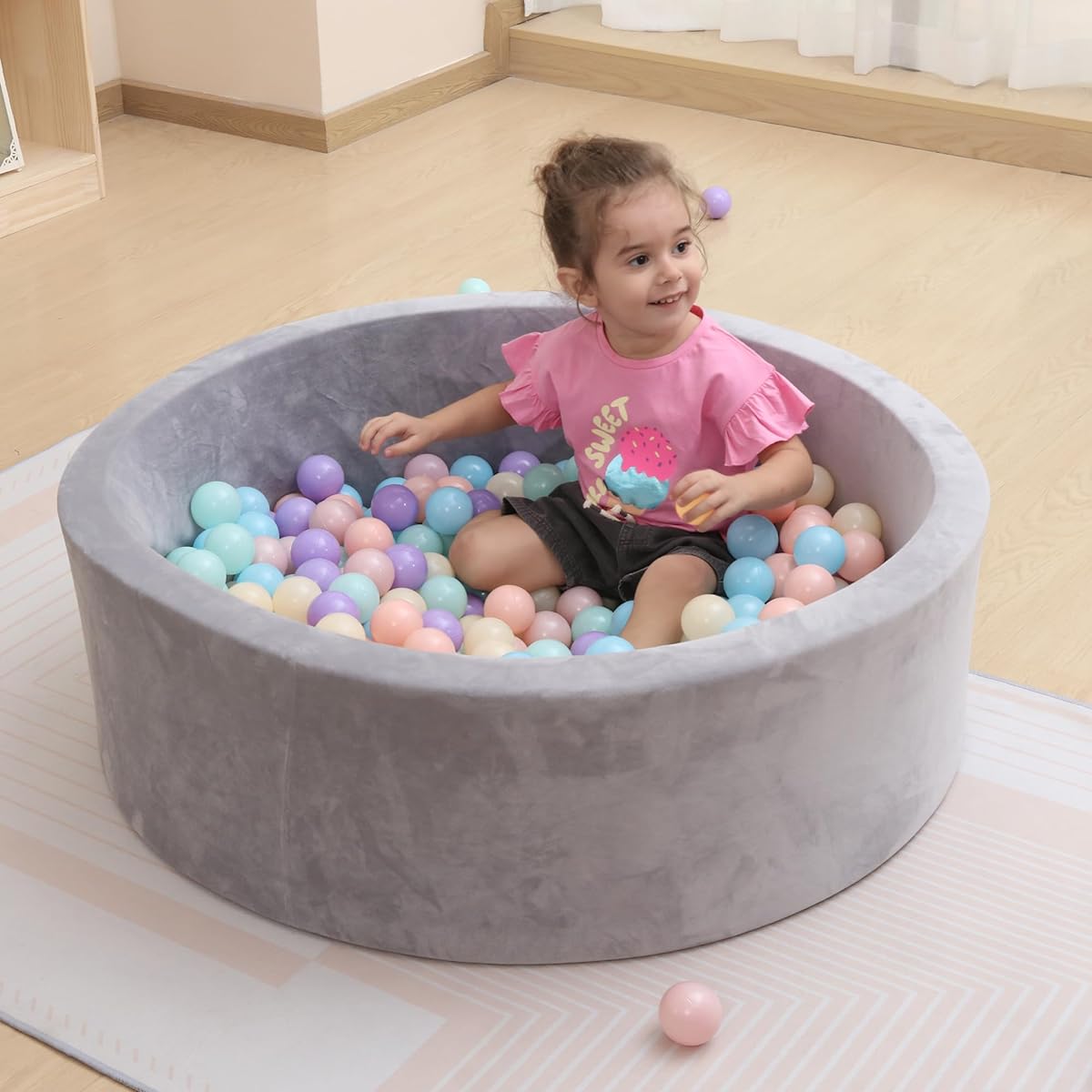 MEOGETY Baby Foam Ball Pit for Toddlers Kids Children Infant Round Soft Small Balls Pool Pit Girls and Boys Gifts Indoor Playpen, Balls Not Included, Light Grey