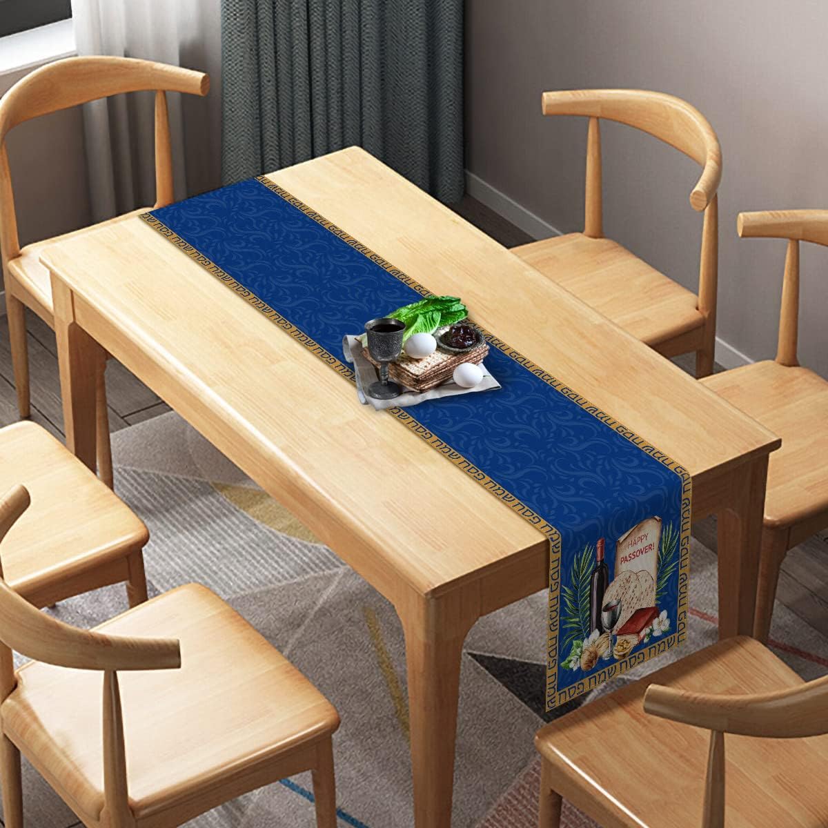 Linen Passover Table Runner Jewish Pesach Seder Decor Home Kitchen Dining Room Decor 13x72 Inch