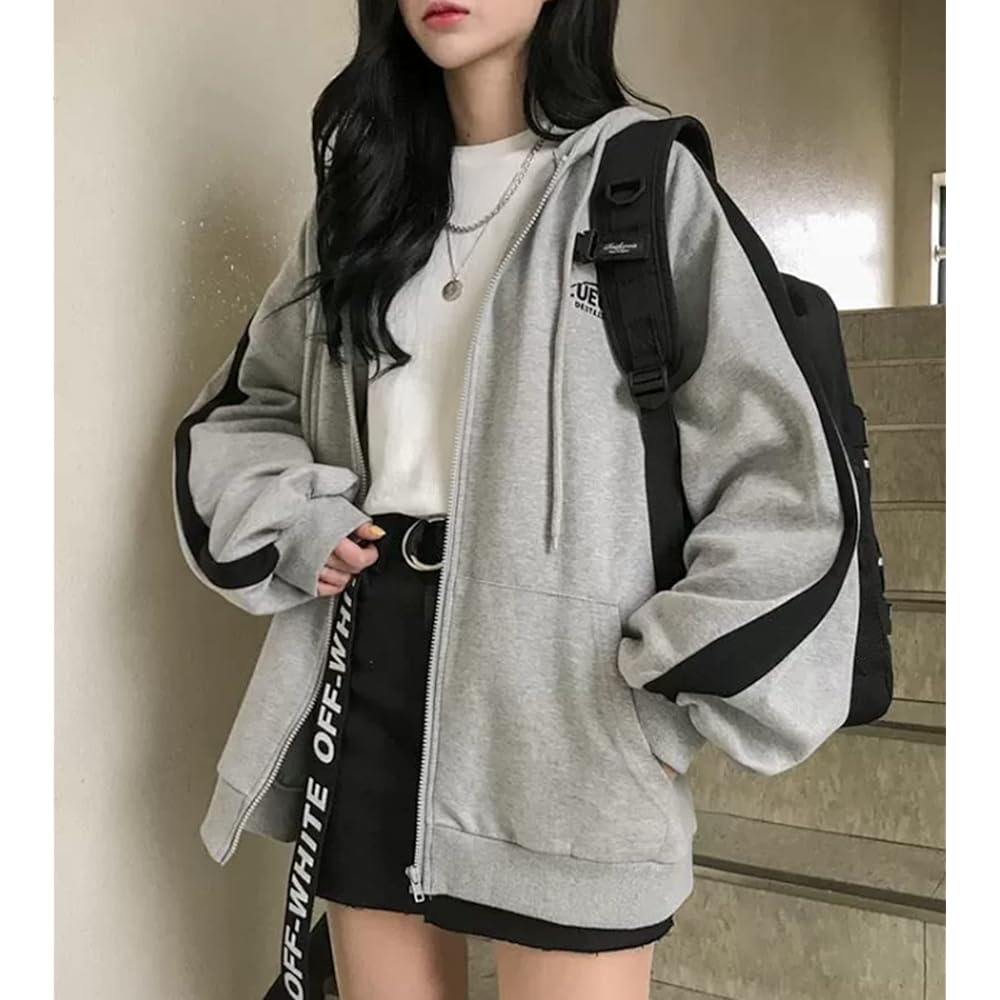 [LYTD] Women's Parka with Hood, Loose, Zip-up Parka, Long Sleeve, Women's Jacket, Korean Style Fashion, Outerwear, Volume Sleep, Spring/Autumn Clothes, Street Style, Women's Outerwear, Harajuku Style