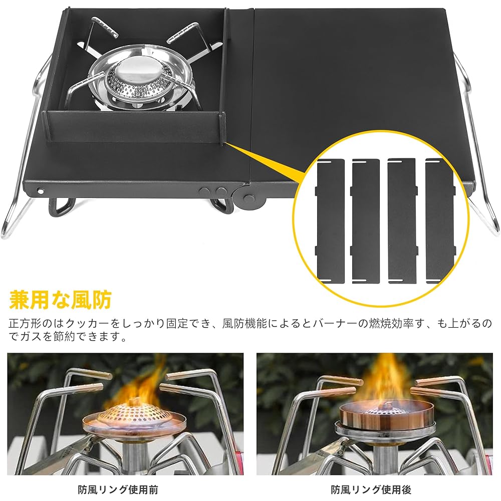 Vancroser Burner Mini Table, Heat Shield Table with Windshield, Heat Shield Board for Single Burner, Black Heat Shield Table, Lightweight, Foldable, Stainless Steel Heat Shield Table ST-310 ST-330 ST-340 Iwatani Junior Burner Micro Camping Stove Heat Shi