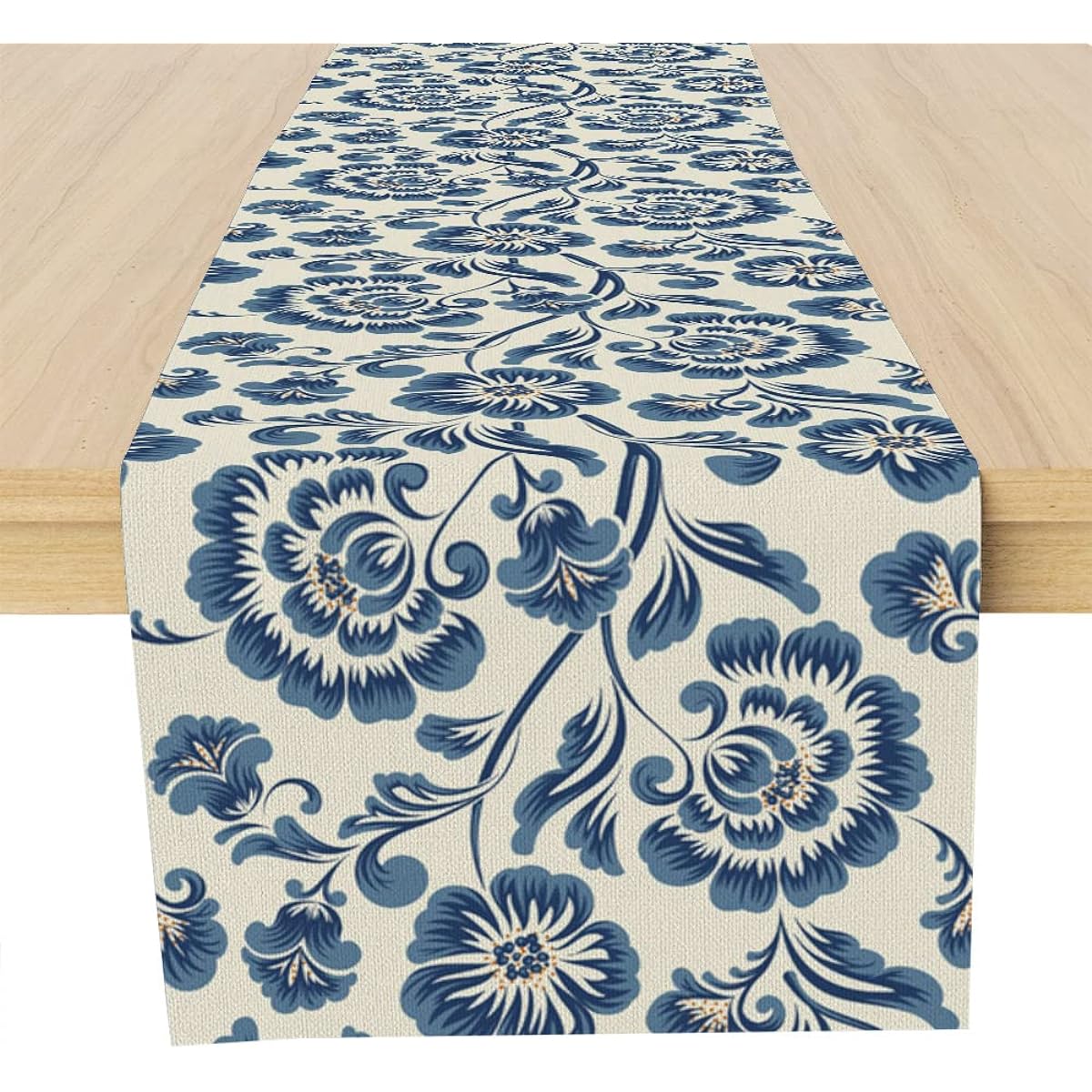 Blue Beige Floral Table Runner, Centerpiece Table Runner Decor for Dining Room Kitchen, Modern Table Runner for Holiday Party, Housewarming Gift, 13X72 Inches