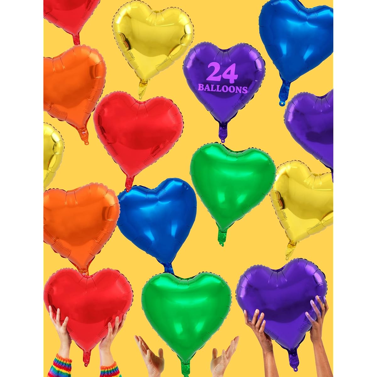 Heart balloons 6 colors 24 pieces