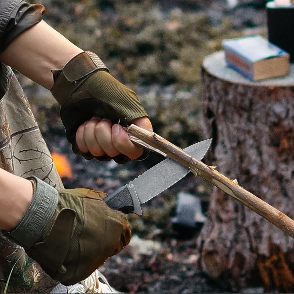 SWISS+TECH Sheath Knife, Full Tang Structure, G10 Handle, Total Length 23cm, D2 Die Steel Blade, Wood Chopping, Fishing, Climbing, Camping, Survival, Outdoor Knife [Case Included]