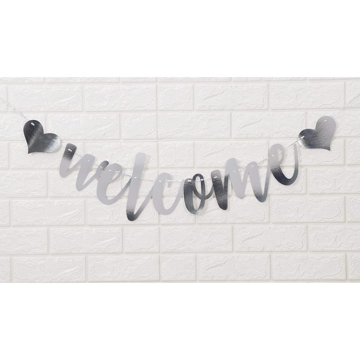 Inkdotpot Pre-Assembled Cursive Bunting Flags Metallic Silver Welcome Banner for Baby Shower Wedding Bachelorette Birthday Party Supplies Silver PA-911899-IMS-BUNMS-19A