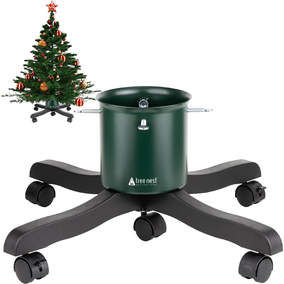 Tree Nest Christmas Tree Stand Base for Real Trees Tree Holder Christmas Tree Stand Up to 6 Feet with Casters 0.53 Gallon Goodjob Black & Green