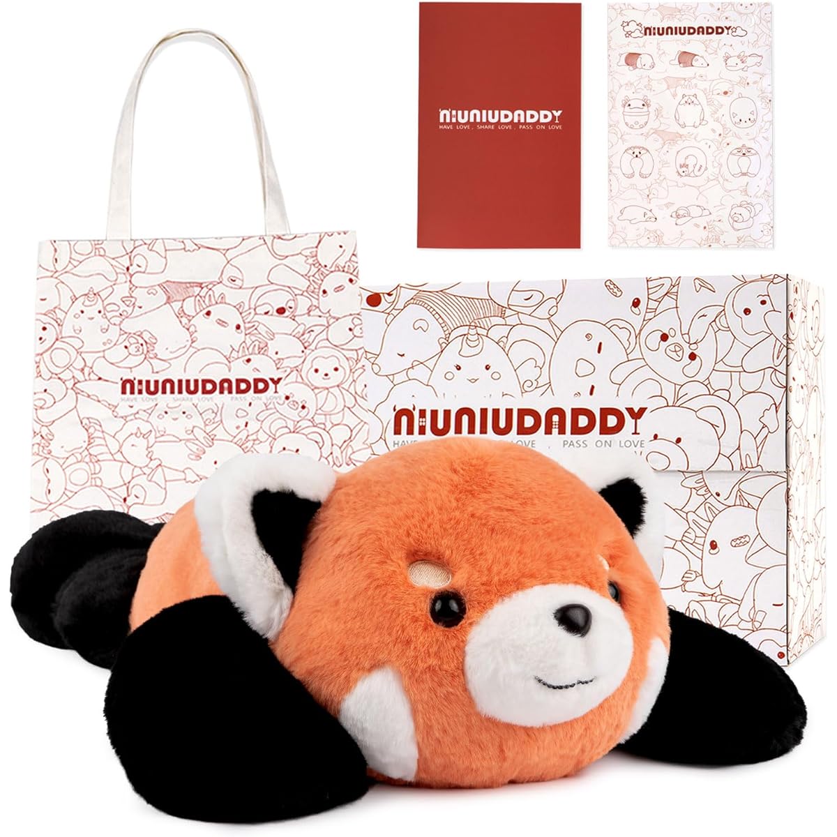 NiuniuDaddy Red Panda Weighted Stuffed Animal for Anxiety, 3 lbs Weighted Stuffed Animal Red Panda for Adults/Kids/Girls - Giant Red Panda Stuffed Animal for Christmas Gift with Bag Sticker Card