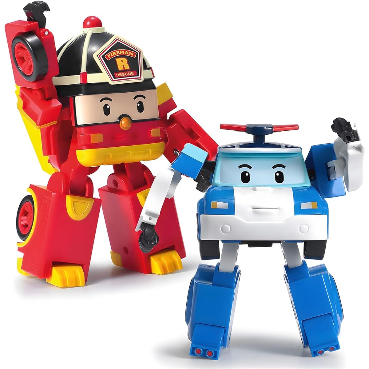Robocar Poli 2 Pack Poli + Roy Transforming Robot Toy 4" Transformable Action Figure Car Toy Rescue Team Emergency Vehicle Playset Holiday Birthday Rescue Car Toy Gift for Boys Girls Ages 1-5