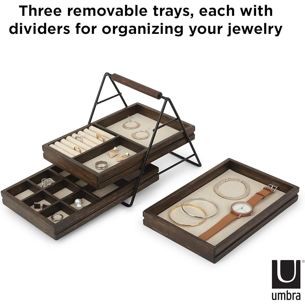 umbra TERRACE Wooden Tabletop Accessory Case Walnut Jewelry Box Case Storage