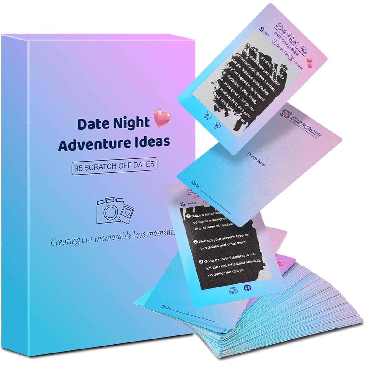 KUODIEOR 40 Romantic Date Ideas for Couples Fun and Adventurous Scratch-off Card Game (35 Ideas Scratch-off Cards)