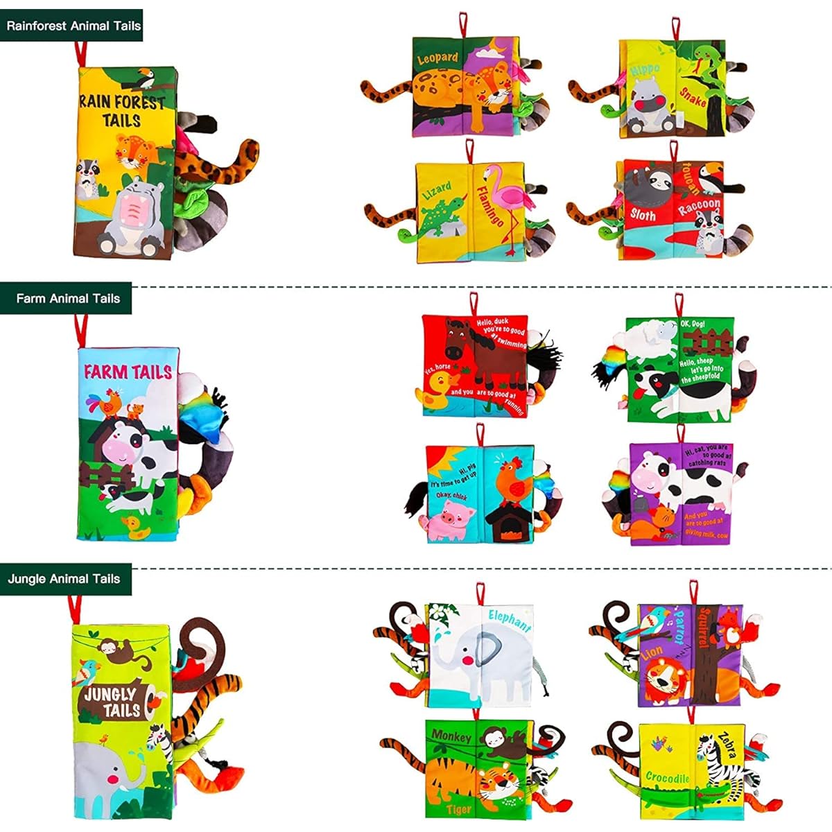 ok, Cloth Toy, Baby [Makes a Peeping Sound] [Animal Series, 3D Activity Book] Cloth Picture Book for Going Out, Toddlers, From 0 Years Old, Finger Play, Teether, Stroller Toy, Educational Toy, Kindergarten, Baby Shower Gift, Children (Story Series-Tails)