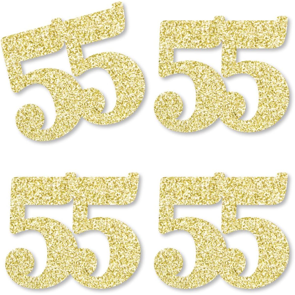 Gold Glitter 55 - Smudge-Free Genuine Gold Glitter Cutout Numbers - 55th Birthday Party Confetti - Set of 24