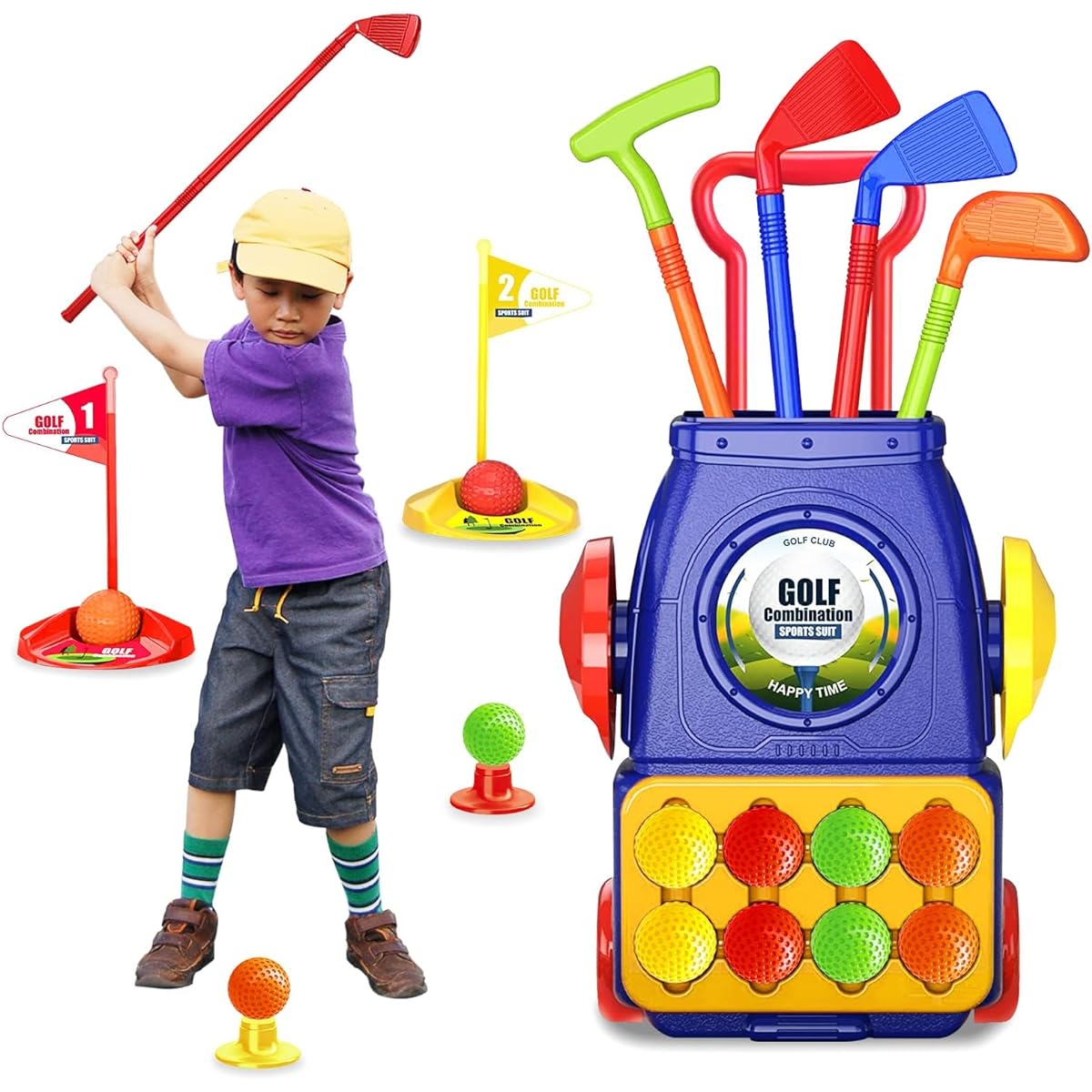 Mililier Toddler Golf Set, Kids Golf Cart Toy Set with 10 Balls, Outdoor Golf Cart for 3-5 Year Old Boys and Girls, Birthday Gift, Ages 1-3